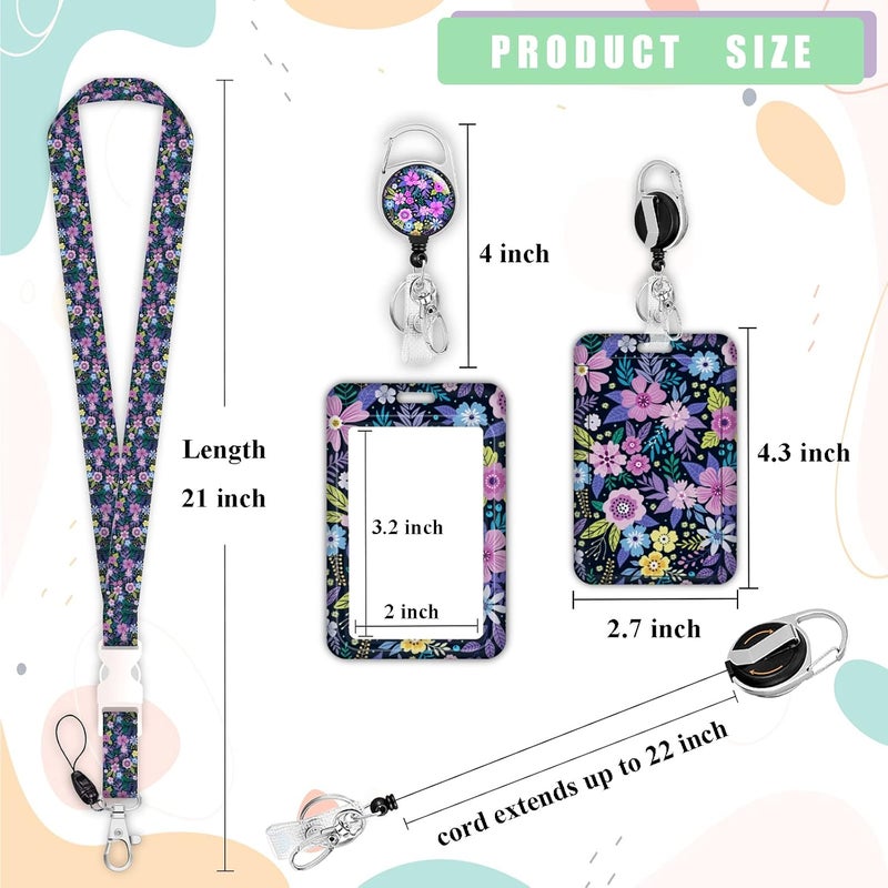 Boutilon ID Badge Holder with Lanyard,Retractable ID Badge Card Holders Detachable Neck Lanyard Strap with Badge Reel and Vertical ID Holder for Nurse Students Teachers Office Staff(Flower Purple) - Image 5
